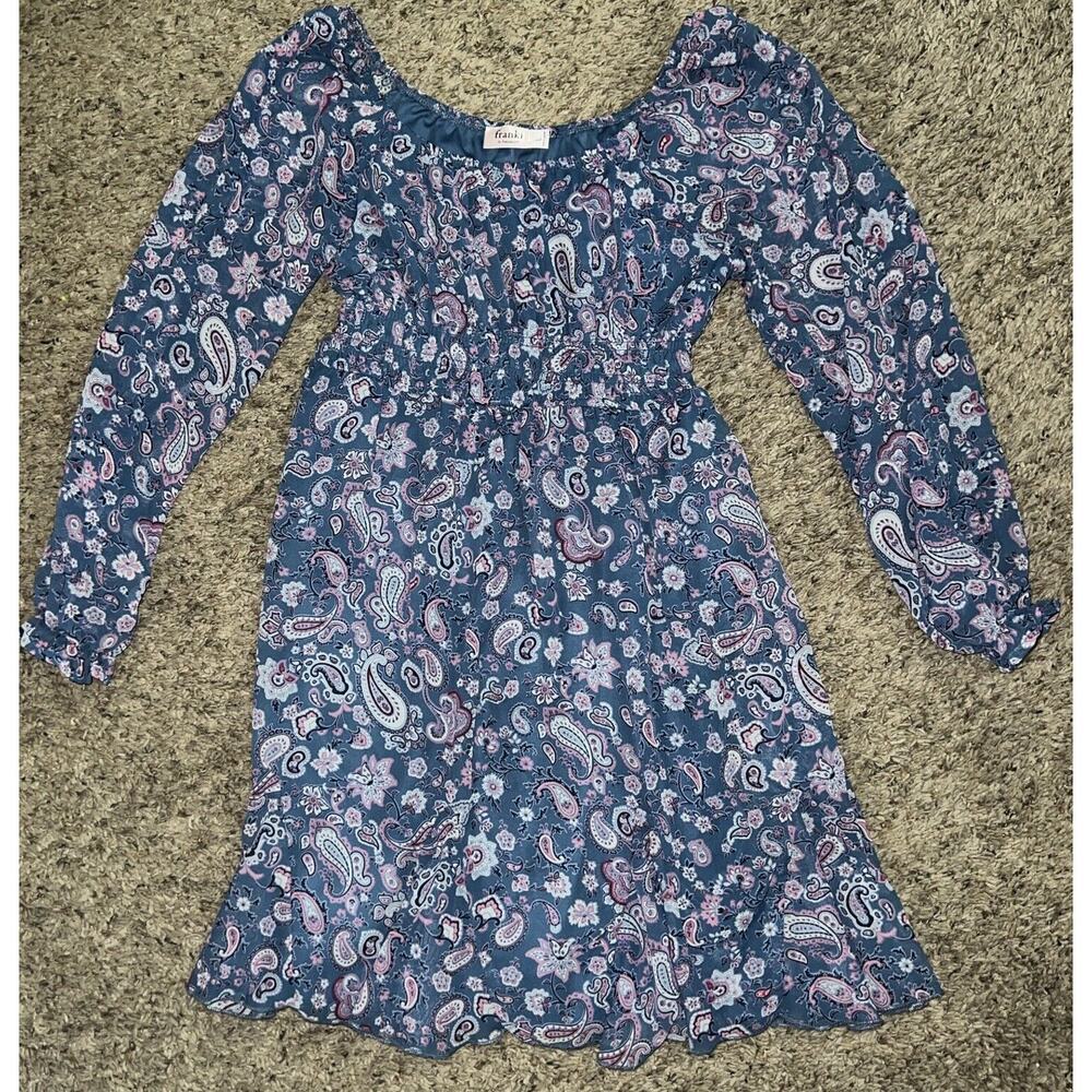 Francesca's Franki Sheet Long Sleeve Flowing Floral Dress With Liner Girl Large